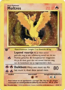 Pokemon TCG Moltres 12/62 Fossil 1st Edition Dutch Holo Rare MP/HP Card - Image 1