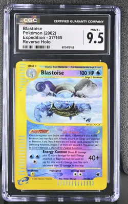 CGC 9.5 MINT+ Blastoise 2002 Expedition 37/165 Reverse Holo Pokemon Card - Image 1