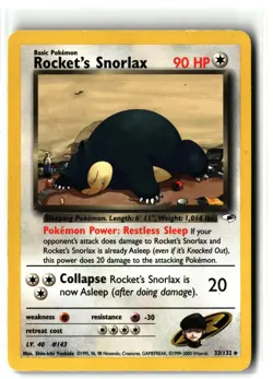 Rocket's Snorlax ⭐ 33/132 Rare Gym Heroes 2000 Pokemon MP - Image 1