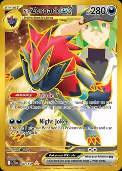 Pokemon - N's Zoroark ex - 189/159 - Journey Together - Gold Secret Rare NM - Image 1