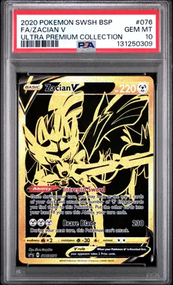 2020 POKEMON SWSH BLACK STAR PROMO ULTRA PREM COLL #076 FULL ART/ZACIAN V PSA 10 - Image 1