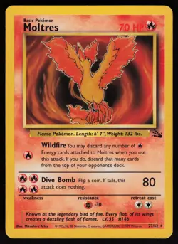 Moltres 27/62 Rare Fossil Unlimited Pokemon - Image 1