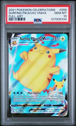 2021 Pokemon Celebrations Surfing Pikachu VMAX Full Art PSA 10 #009/025 - Image 1