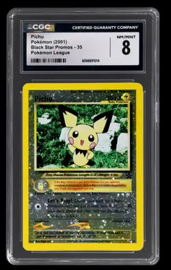 2001 POKEMON BLACK STAR PROMO #35 PICHU REVERSE FOIL CGC 8 POKEMON LEAGUE - Image 1
