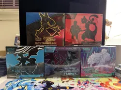 POKEMON ETB LOT OF 5 POKEMON CENTER DESTINED CROWN ZENITH BLACK BOLT PHANTASMAL - Image 1