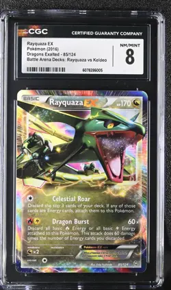 Rayquaza EX 85/124 2016 Pokemon EN Dragons Exalted Ultra Rare Battle Arena CGC 8 - Image 1