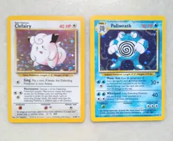 1999 Pokemon *Clefairy 5/102 Base & *Poliwrath 15/130 Base2 Halo Card LOT WOTC - Image 1