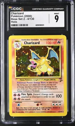 CGC 9 MINT Charizard 2000 Base Set 2 4/130 Holo Pokemon Card - Image 1