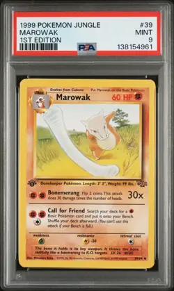 1999 Pokemon Jungle 1st Edition Marowak 39 FRESHLY GRADED PSA 9 MINT - Image 1