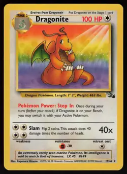 Dragonite 19/62 Rare Fossil Unlimited Pokemon - Image 1