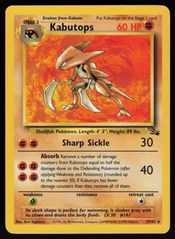 Kabutops 24/62 Rare Fossil Unlimited Pokemon - Image 1