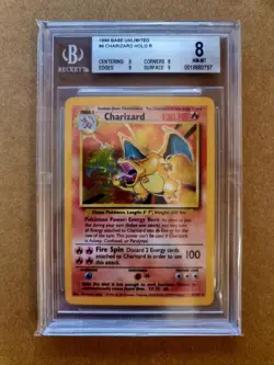 Pokemon Base Set Unlimited Charizard Holo - BGS 8 NM-MT 4/102 English WOTC Card - Image 1