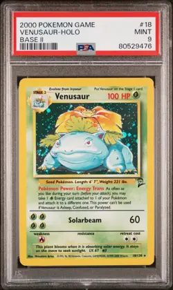 2000 Pokemon Base Set II Venusaur Holo Rare #18 PSA 9 Mint with Swirl - Image 1