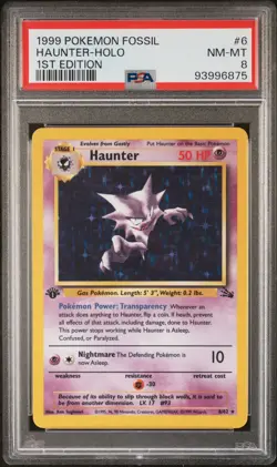 1999 POKEMON FOSSIL 1ST EDITION #6 HAUNTER-HOLO PSA 8 - Image 1