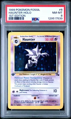 1999 POKEMON FOSSIL 1ST EDITION #6 HAUNTER-HOLO PSA 8 - Image 1