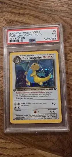 2000 POKEMON ROCKET 1ST ED #5 DARK DRAGONITE-HOLO PSA 7 - Image 1