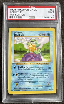 1999 POKEMON BASE SET 1ST EDITION #63 SQUIRTLE PSA 9 - Image 1