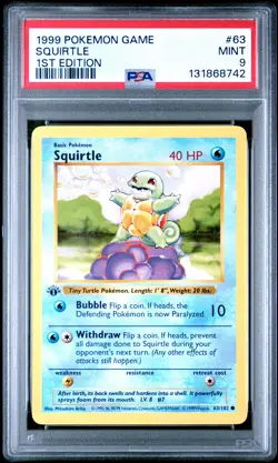 1999 POKEMON BASE SET 1ST EDITION #63 SQUIRTLE PSA 9 - Image 1