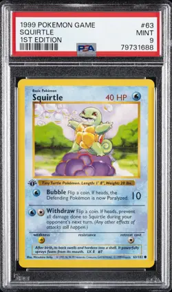1999 POKEMON BASE SET 1ST EDITION #63 SQUIRTLE PSA 9 - Image 1