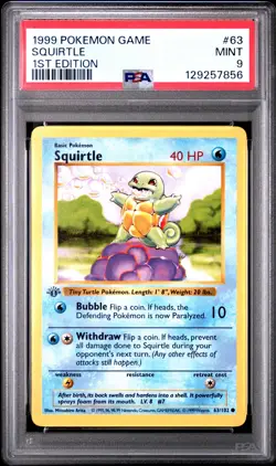 1999 POKEMON BASE SET 1ST EDITION #63 SQUIRTLE PSA 9 - Image 1