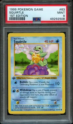 1999 POKEMON BASE SET 1ST EDITION #63 SQUIRTLE PSA 9 - Image 1