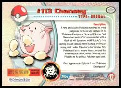 Topps Pokemon Chansey #113 TV Animation Edition Non Holo Blue Logo 2000 NM - Image 2