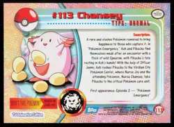 2000 Topps Pokemon TV Animation Series 2 Chansey Blue Logo #113 - Image 2