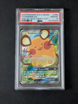 2019 POKEMON SUN & MOON UNBROKEN BONDS #195A FULL ART/DEDENNE GX PSA 10 - Image 1