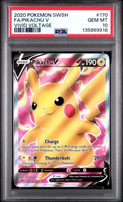 PSA 10 Pikachu V #170/185 FULL ART 2020 Pokemon Sword & Shield Vivid Voltage - Image 1