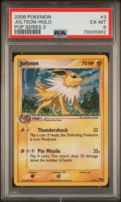EX MINT 2006 Pokemon POP Series 3 Jolteon Promo #3 Holo PSA 6 - Image 1