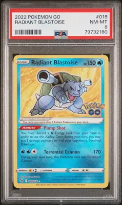 Radiant Blastoise 018/078 Radiant Rare PSA 8 (Pokemon GO, 2022) - Image 1