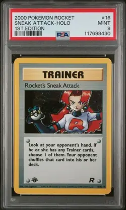 PSA 9 MINT Rocket's Sneak Attack 16/82 Holo 1st Edition 2000 Pokemon Team Rocket - Image 1