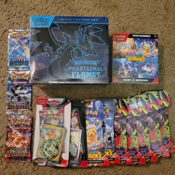 Pokemon Sealed Lot Phantasmal Flames ETB Surging Sparks Bundle Booster Packs - Image 1
