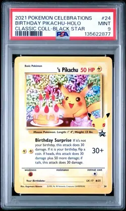 Pokemon Celebrations 2021 Birthday Pikachu Holo Classic Collection #24 PSA 9 - Image 1