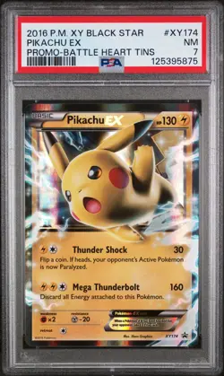 2016 POKEMON XY BLACK STAR PROMO BATTLE HEART TINS #XY174 PIKACHU EX PSA 7 - Image 1