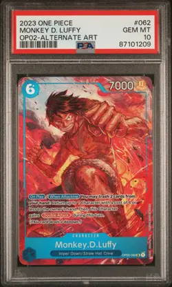 MONKEY D. LUFFY ALTERNATE ART PSA 10 ONE PIECE OP02-PARAMOUNT WAR - Image 1