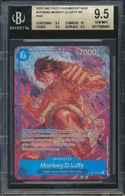 BGS 9.5 2023 One Piece MONKEY D LUFFY Alternate Art #OP02-062 Paramount War EN - Image 1