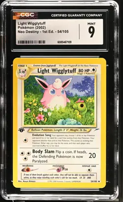 CGC 9 MINT Light Wigglytuff 2002 Neo Destiny 1st Edition 54/105 Pokemon Card - Image 1