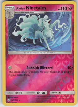 Pokemon TCG Alolan Ninetales Holo Rare Reverse Holo SM - Cosmic Eclipse 145/236 - Image 1