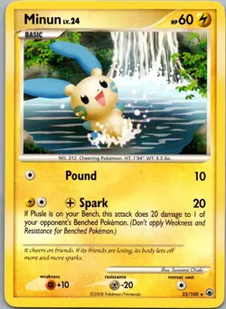 Minun 25/100 Rare Majestic Dawn Pokemon Lightly Played - Image 1
