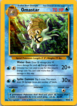 OMASTAR 40/62 FOSSIL SET UNLIMITED POKEMON TCG 1999 LP - NM WoTC VINTAGE - Image 1