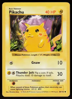 Pikachu 58/102 RED CHEEKS Common Shadowless Base Set Pokemon - Image 1