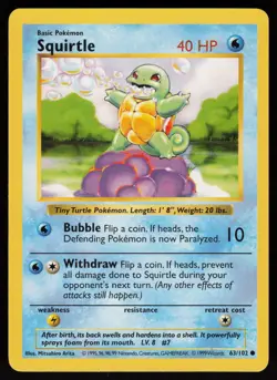 Squirtle 63/102 Common Shadowless Base Set Pokemon - Image 1