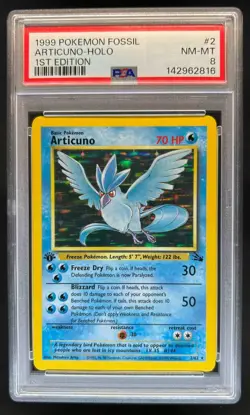 1999 Pokemon Fossil 1st Edition Articuno #2/62 PSA 8 - Image 1
