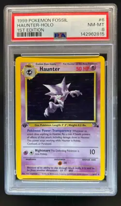 1999 Pokemon Fossil 1st Edition Haunter #6/62 PSA 8 - Image 1