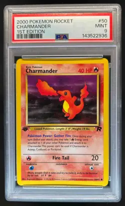 2000 Pokemon Team Rocket First Edition Charmander #50/82 PSA 9 - Image 1