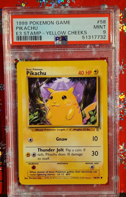 1999 POKEMON BASE SET UNLIMITED E3 STAMP-YELLOW CHEEKS #58 PIKACHU PSA 9 - Image 1