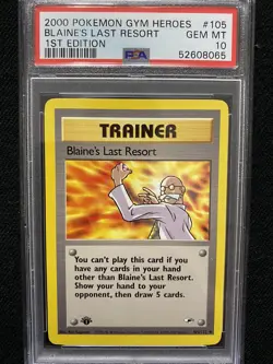 2000 Pokemon Gym Heroes 1st Edition Blaine's Last Resort 105/132 PSA 10 Gem Mint - Image 1