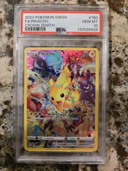 Pokemon Pikachu TCG Full Art Secret Rare Holo Card Crown Zenith 160/159 PSA 10 - Image 1