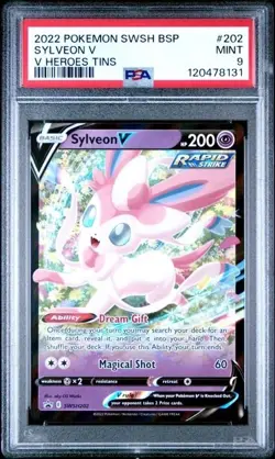 SYLVEON V #202 PSA 9 MINT 2022 POKEMON SWSH BLACK STAR PROMO V HEROES TIN 8131 - Image 1